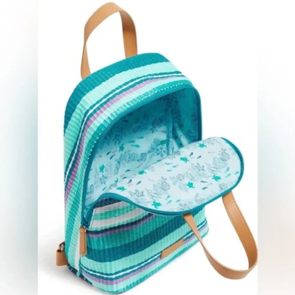 Vera Bradley Straw Mini Totepack Backpack Spring Mint Stripe Beautiful NWT! main image 6
